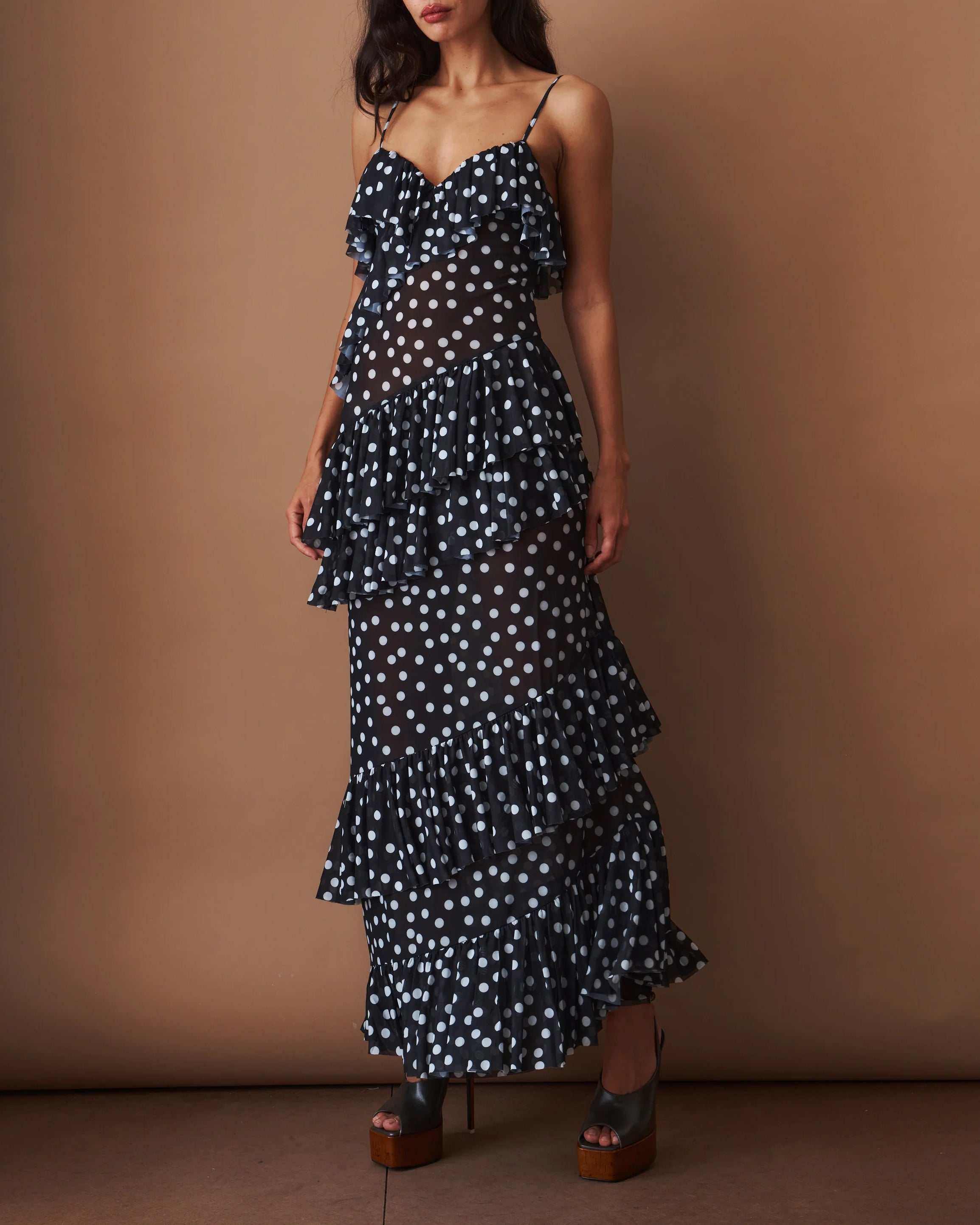 Cascade Dress - Black Polka