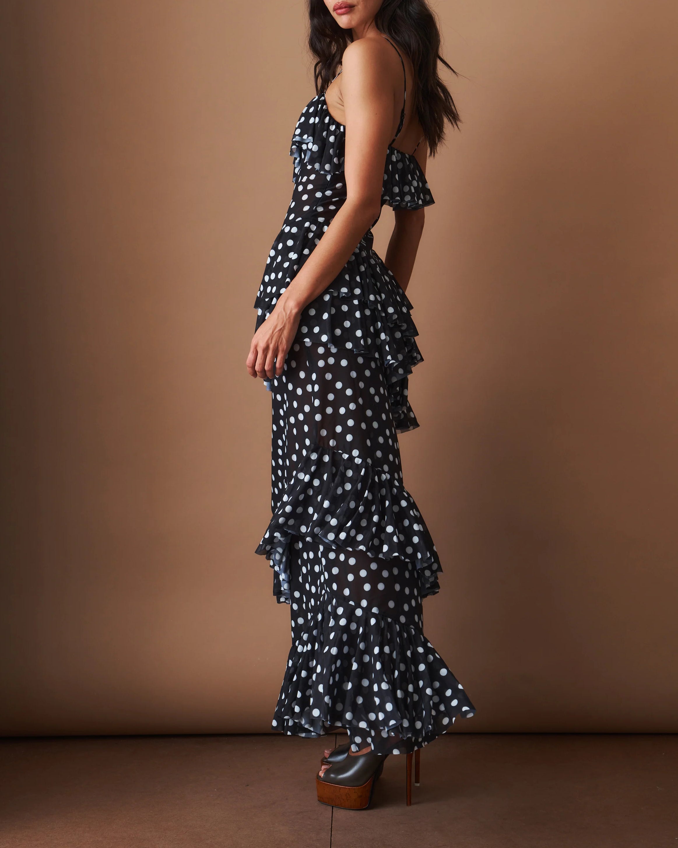 Cascade Dress - Black Polka