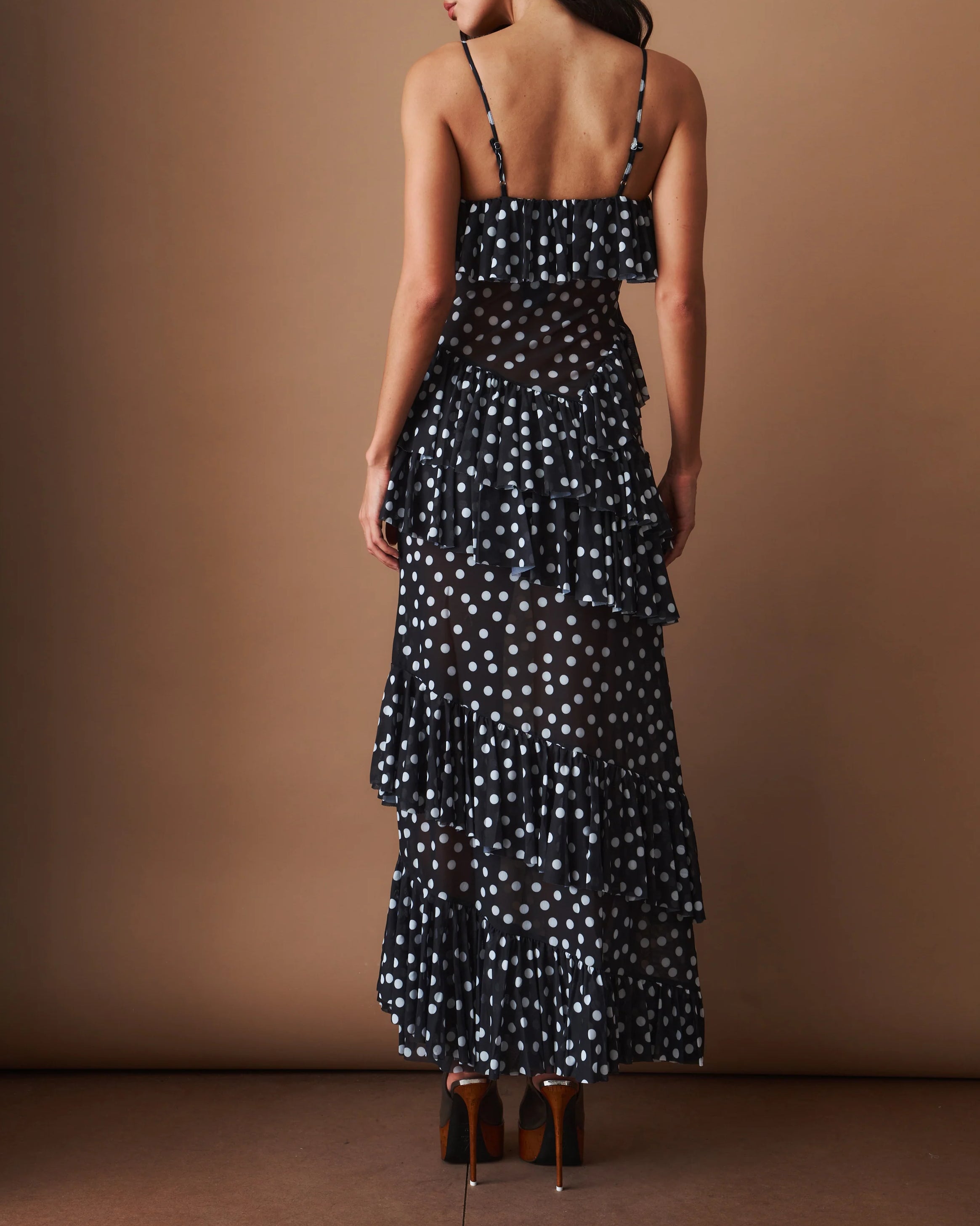 Cascade Dress - Black Polka