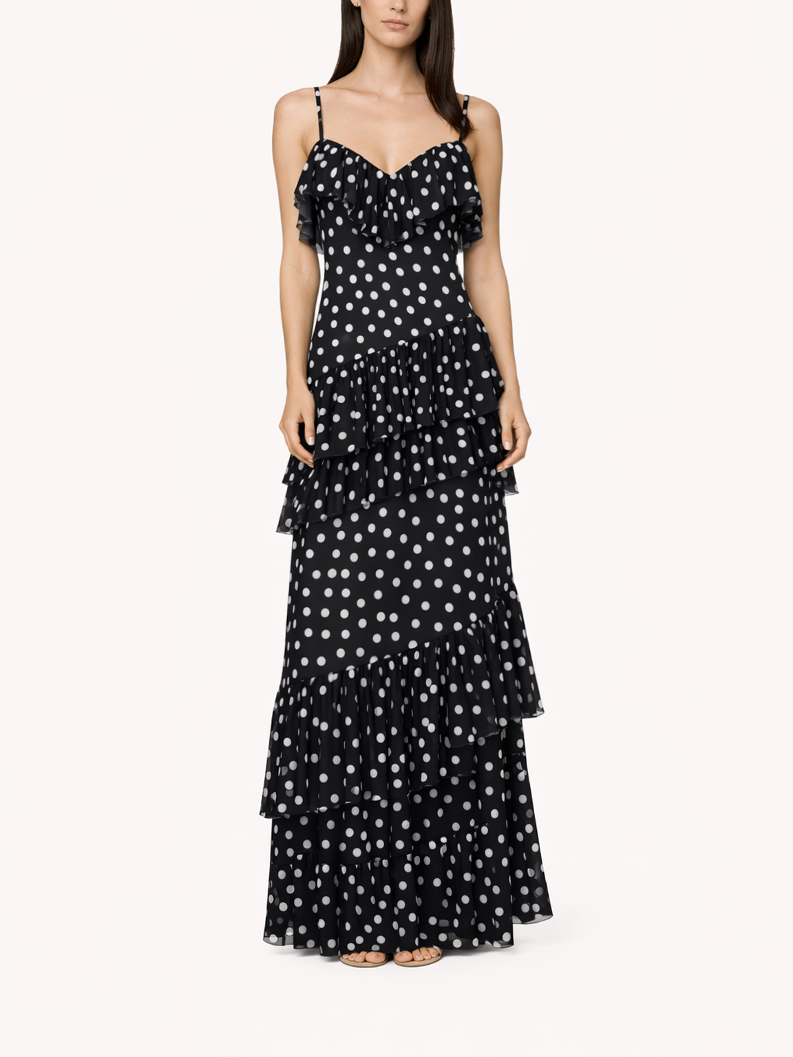 Cascade Dress - Black Polka