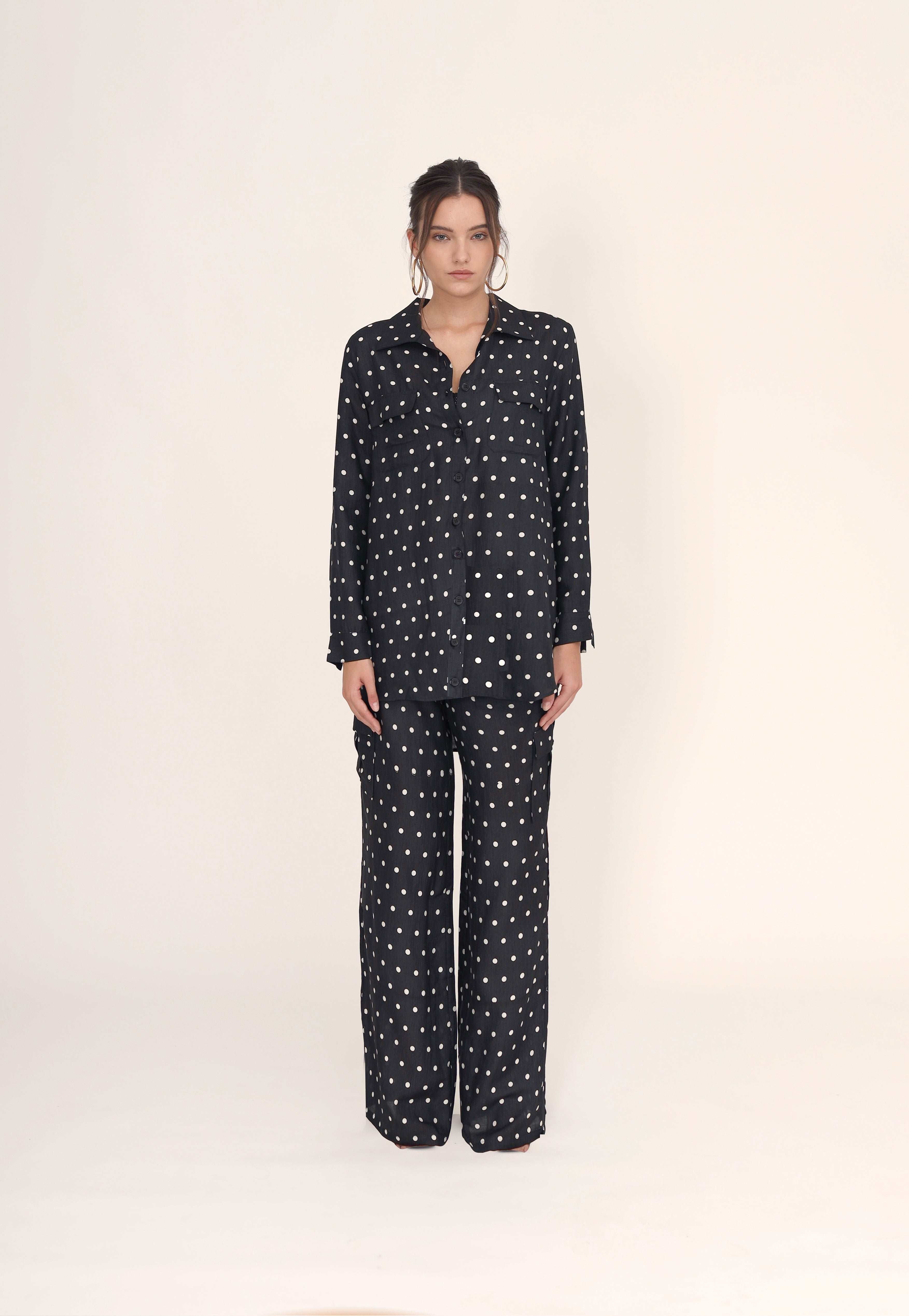 Timeless maxi shirt - Black and white dots